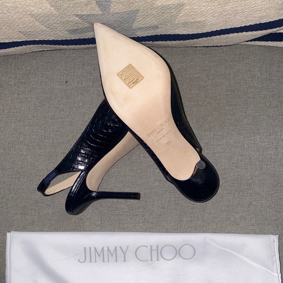 Jimmy Choo Ivy 85 Navy croc embossed leather slingback pumps NWT sz 5/35 - Picture 3 of 12